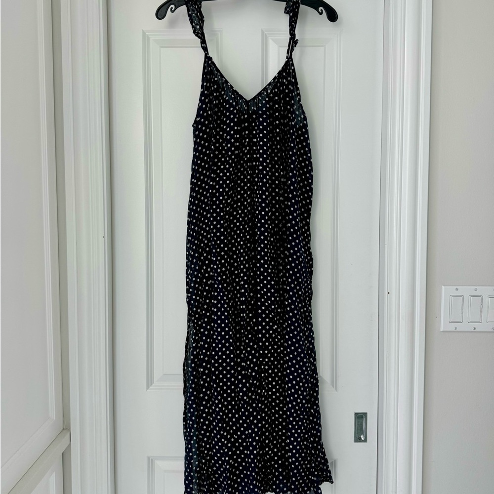 J.CREW Ruffle-strap cover-up in classic dot Navy L-XL